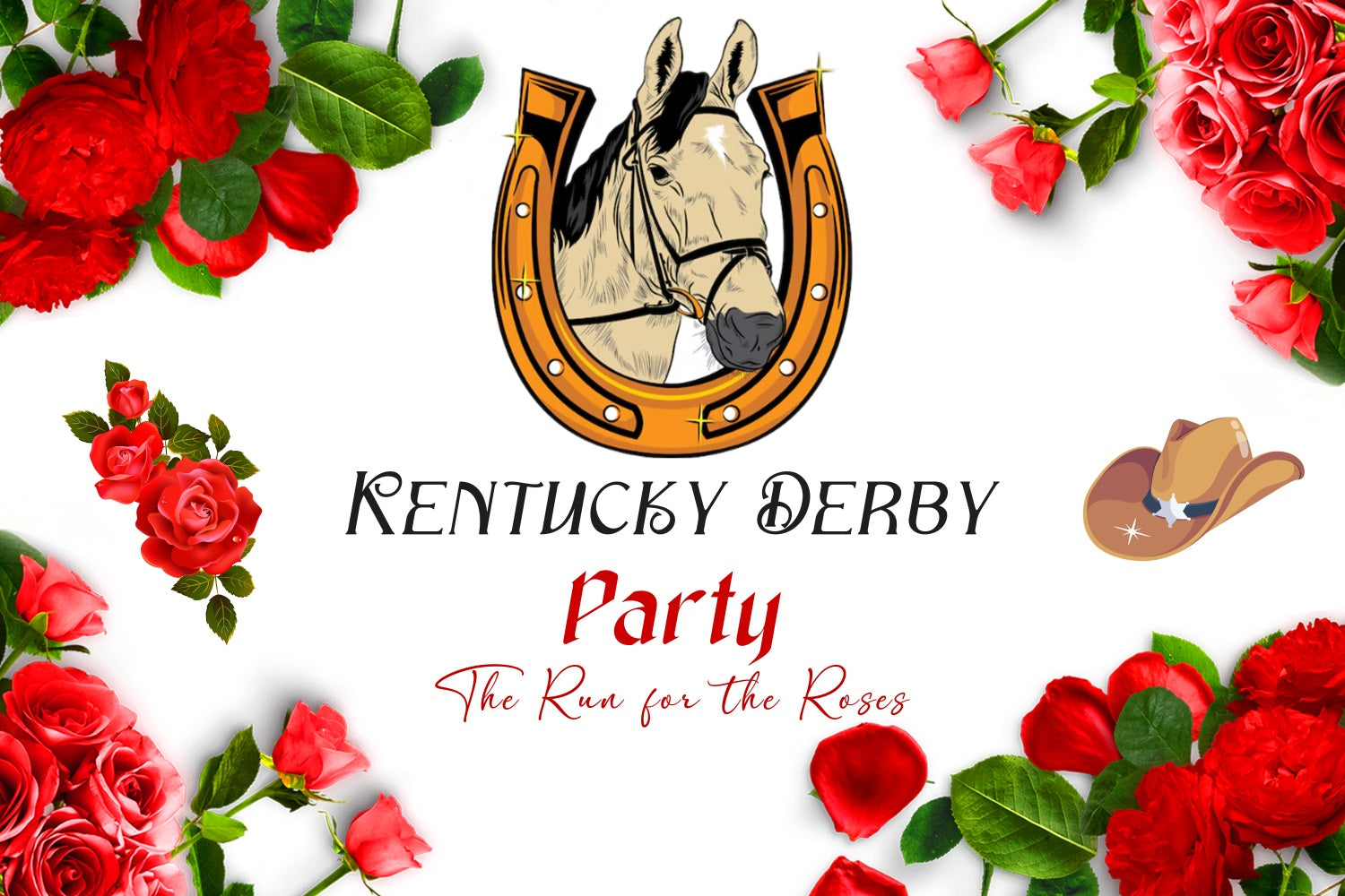Kentucky Derby Backdrop Horseshoe Rose Party Personalised Backdrop LXX4-51