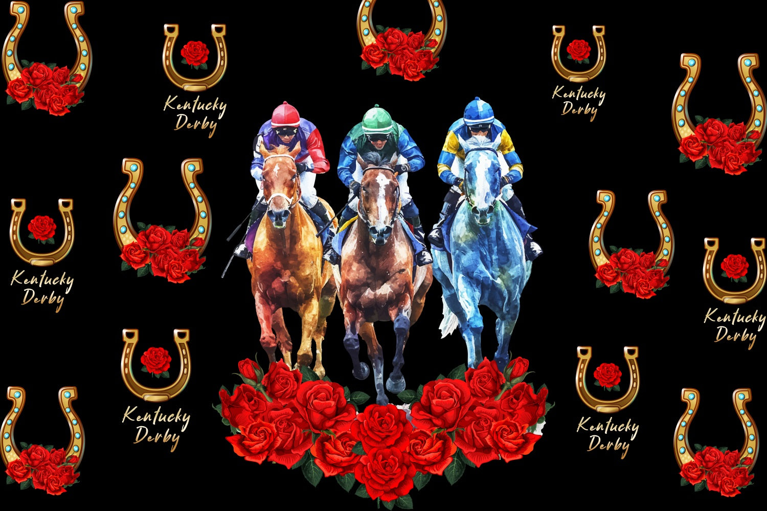 Kentucky Derby Backdrop Floral Horseshoe Repeat Custom Backdrop LXX4-53