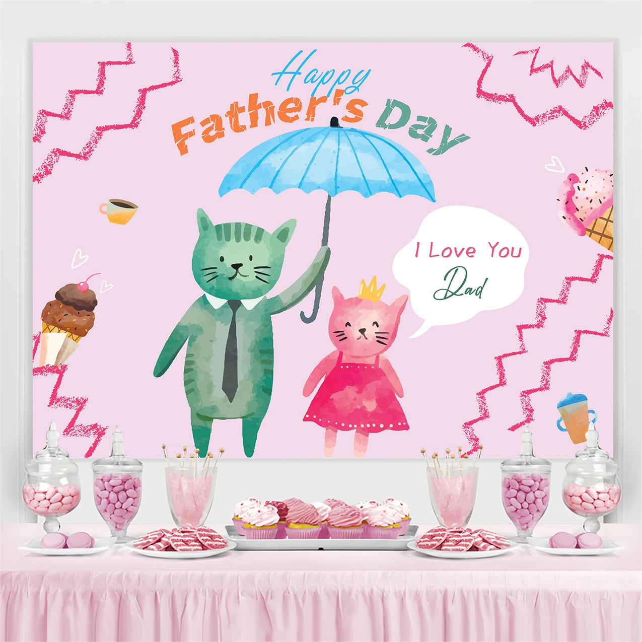 Father's Day Backdrop Cartoon Cat Umbrella Custom Backdrop LXX4-57