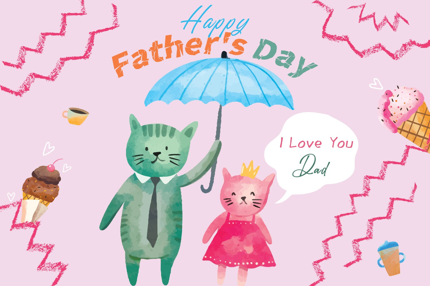 Father's Day Backdrop Cartoon Cat Umbrella Custom Backdrop LXX4-57