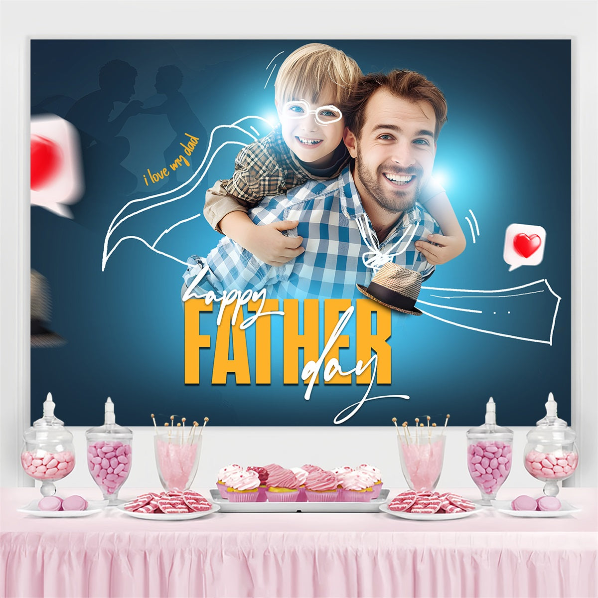 Father's Day Photo Backdrop Ideas Red Hearts Hat Custom Backdrop LXX4-65