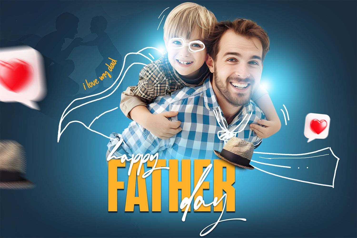 Father's Day Photo Backdrop Ideas Red Hearts Hat Custom Backdrop LXX4-65