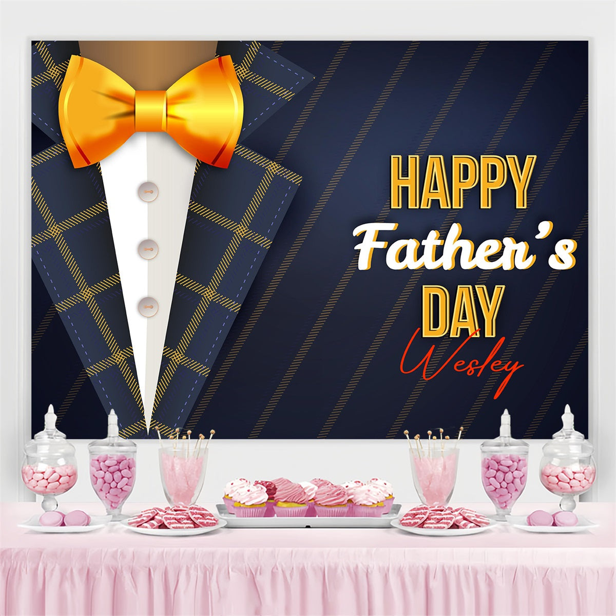 Fathers Day Photo Backdrop Ideas Navy Plaid Bow Customized Backdrop LXX4-67
