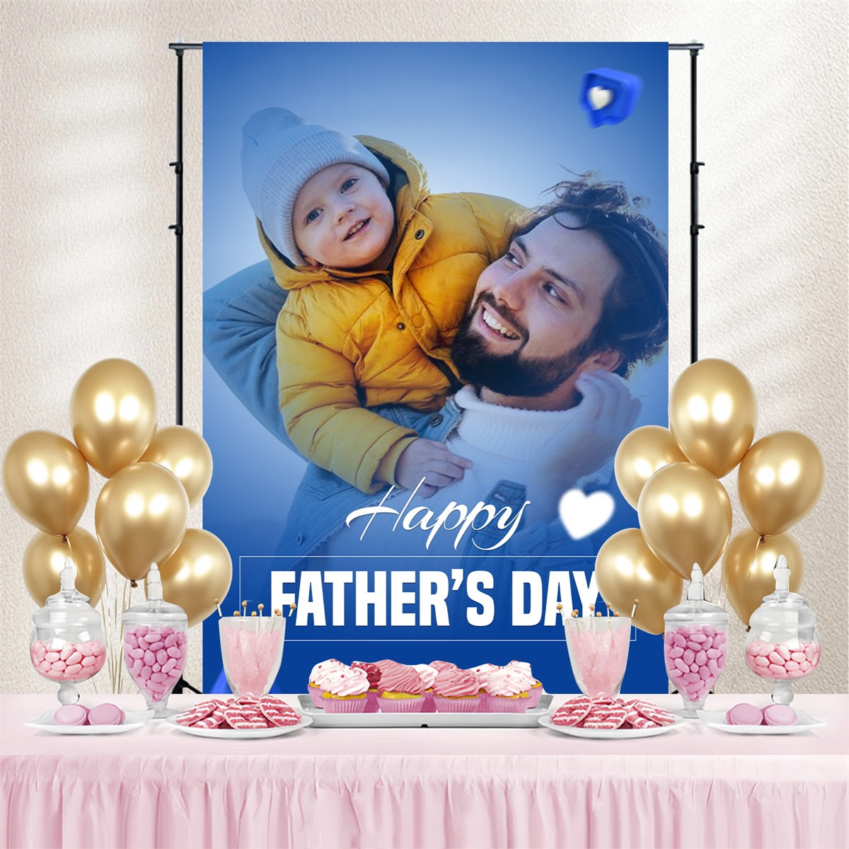 Fathers Day Backdrop Ideas Blue Tone Heart Customized Backdrop LXX4-74