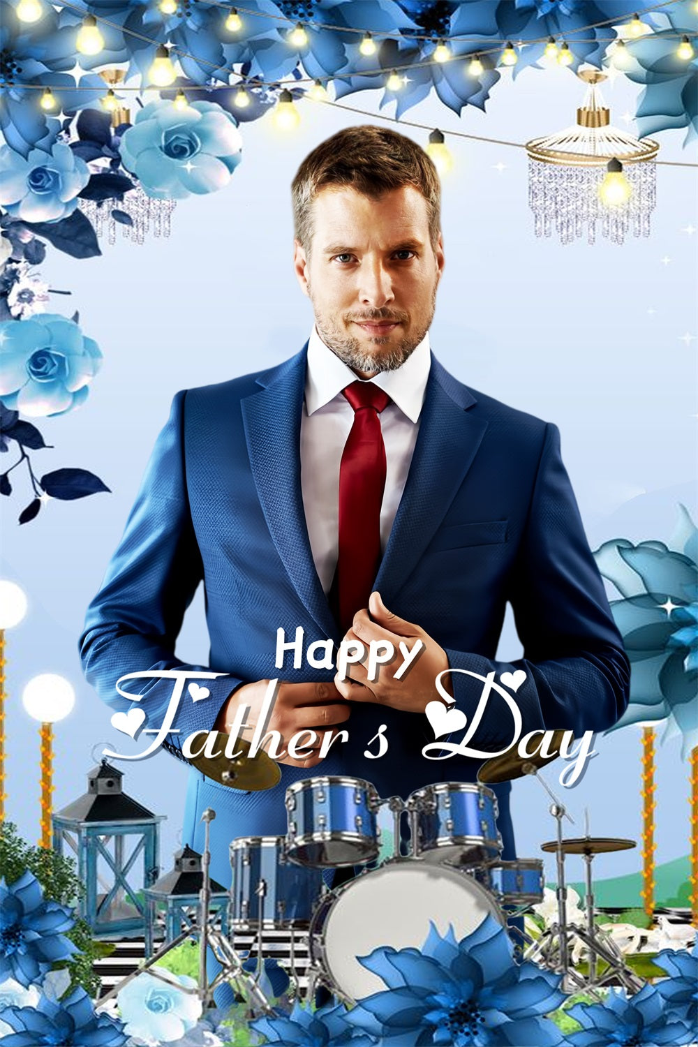 Fathers Day Backdrop Blue Floral Stage Customized Backdrop LXX4-78