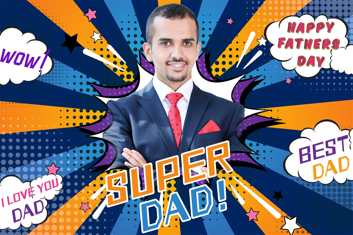 Father's Day Photo Backdrop Super Hero Explosion Personalized Backdrop LXX4-81