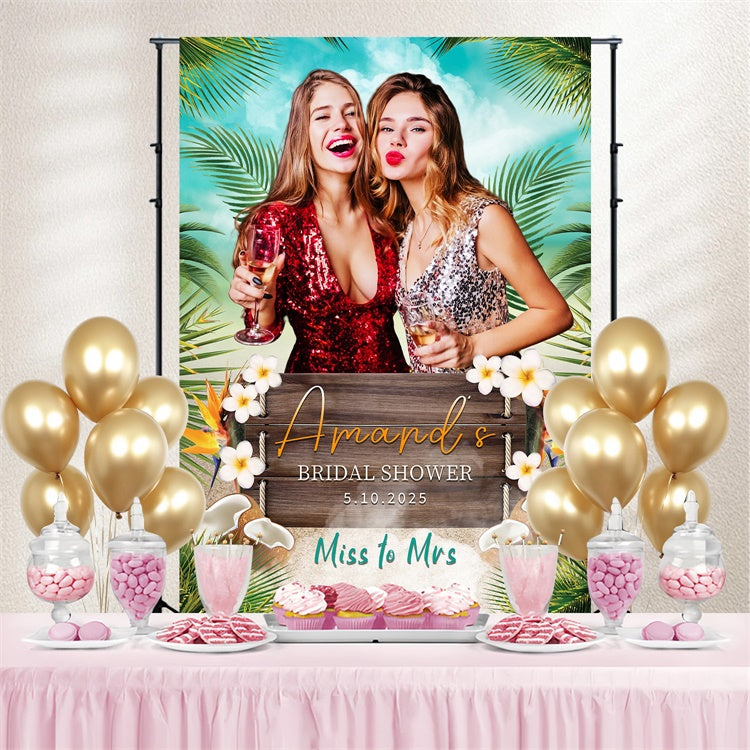 Backdrop For Bridal Shower Photos Palm Leaves Personalized Backdrop LXX4-95