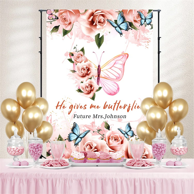 Custom Wedding Backdrop Dreamy Butterflies Rose Backdrop LXX4-99