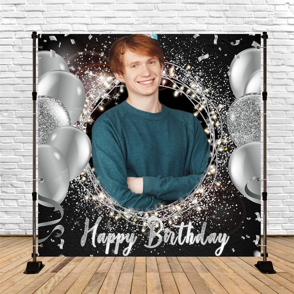 Birthday Party Backdrop Glitter Silver Balloon Customized Backdrop LXX5-100