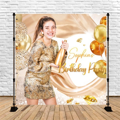 Customized Backdrop For Birthday Gold Diamond Balloon Backdrop LXX5-123
