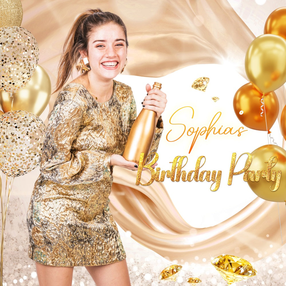 Customized Backdrop For Birthday Gold Diamond Balloon Backdrop LXX5-123