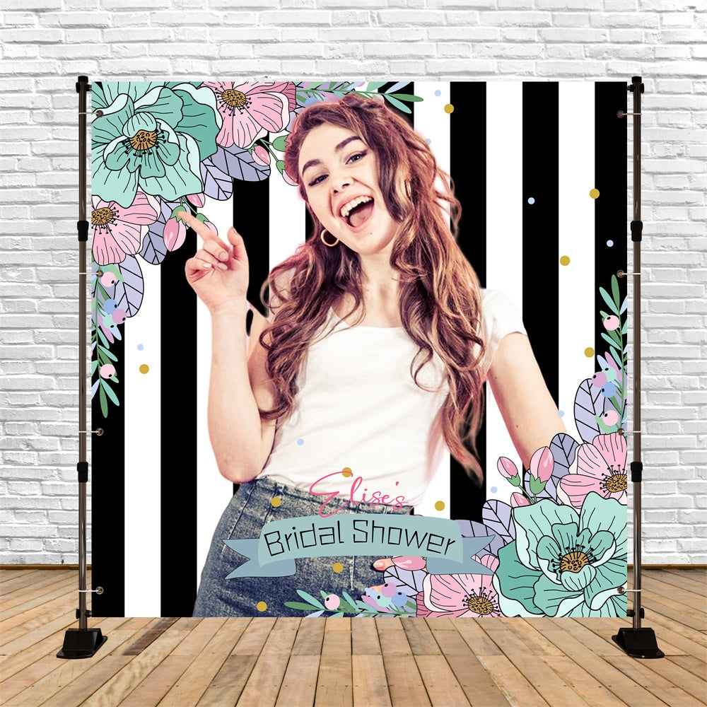 Bridal Shower Backdrops Bold Stripes Blooms Customized Backdrop LXX5-163
