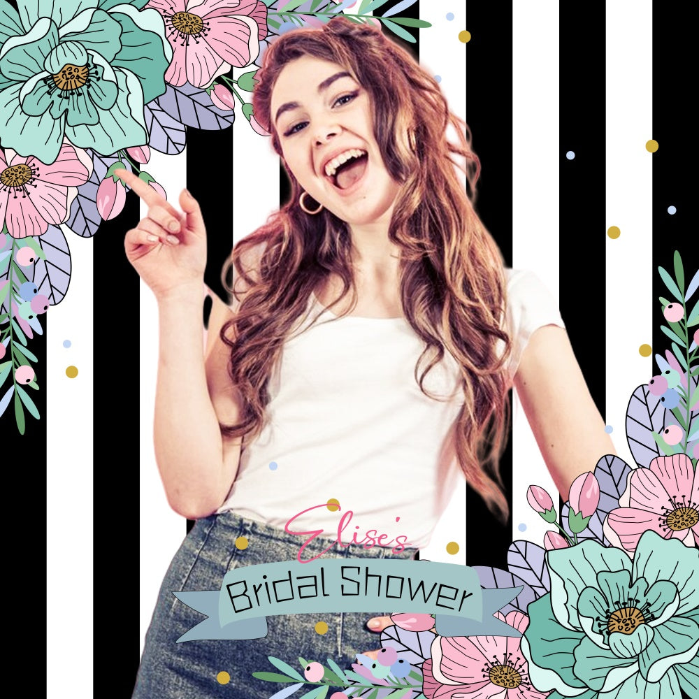 Bridal Shower Backdrops Bold Stripes Blooms Customized Backdrop LXX5-163
