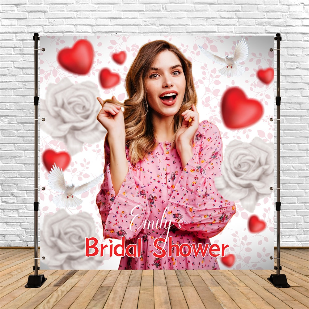 Bridal Backdrop Romantic Red Hearts Customized Backdrop LXX5-169
