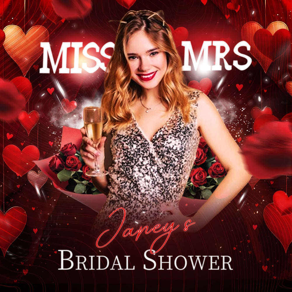 Bridal Shower Photo Backdrop Romantic Red Rose Custom Backdrop LXX5-183