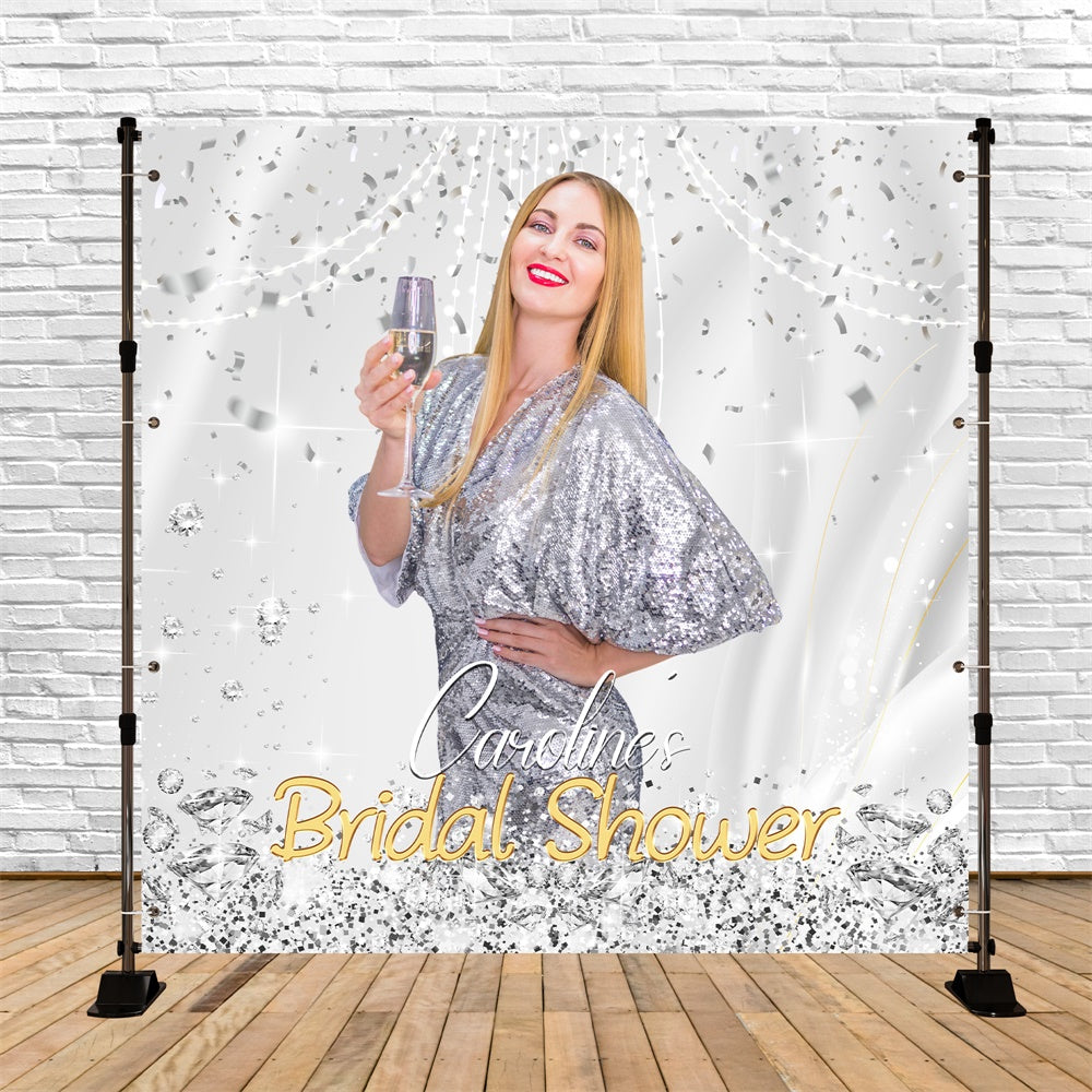 Bridal Backdrop Chic Silver Confetti Personalized Backdrop LXX5-185
