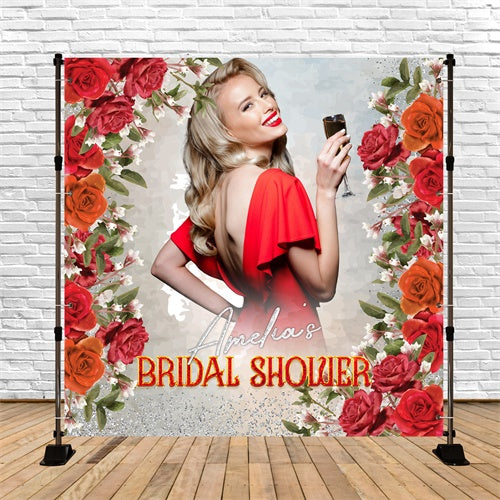 Bridal Shower Photo Backdrop Floral Glam Customized Backdrop LXX5-196