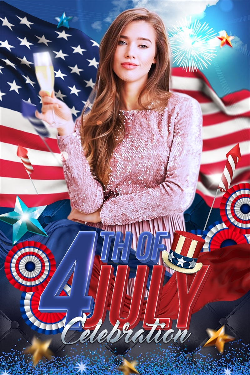 4th of July Backdrops Flag Fireworks Glamour Custom Backdrop LXX5-46