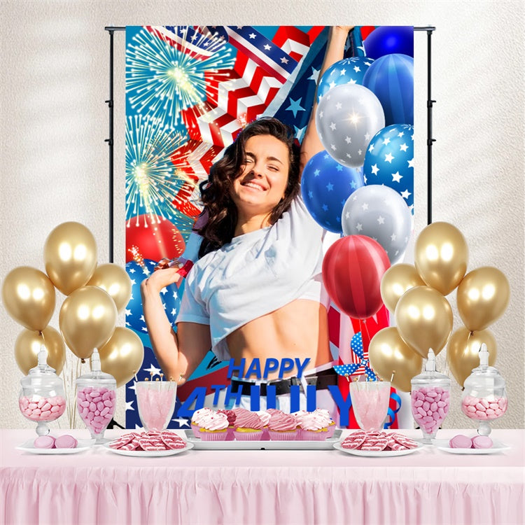 4th of July Fireworks Photo Backdrop Stars Balloons Custom Backdrop LXX5-57