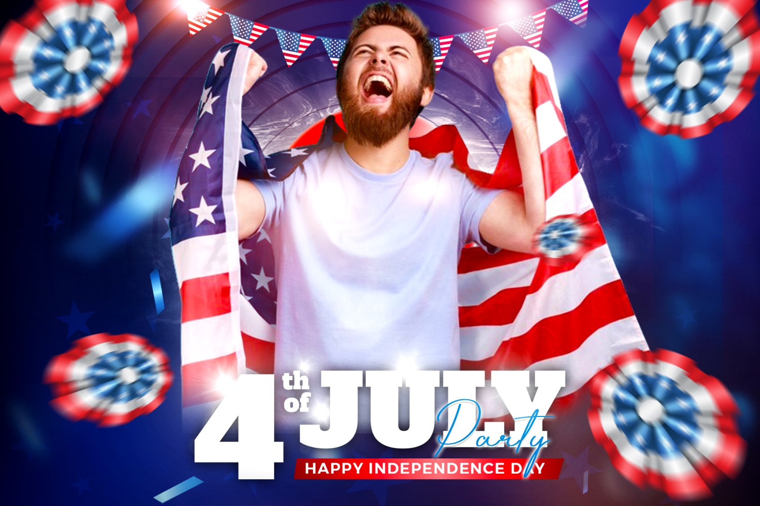 American Flag Backdrop Energetic Patriotic Burst Custom Backdrop LXX5-62