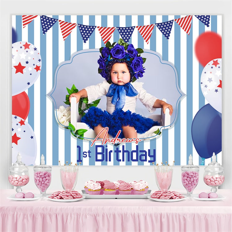 1st Birthday Backdrop Patriotic Balloon Independence Day Backdrop LXX5-70
