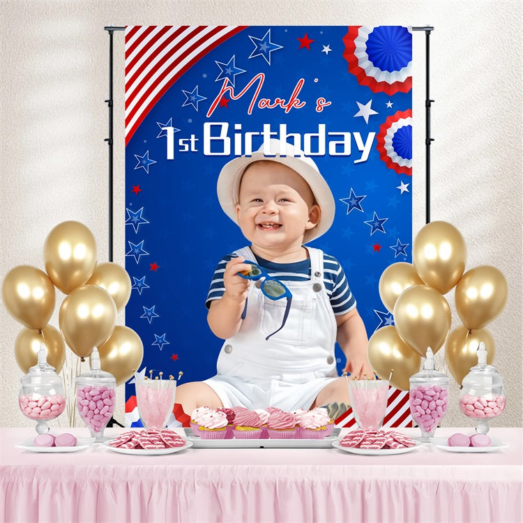 Personalized 1st Birthday Backdrop American Theme Independence Day Backdrop LXX5-82
