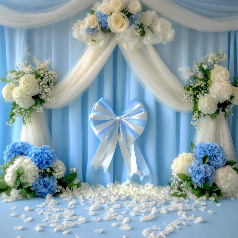 Bow Backdrop White Blue Ribbon Garden Floral Backdrop LXX510-154