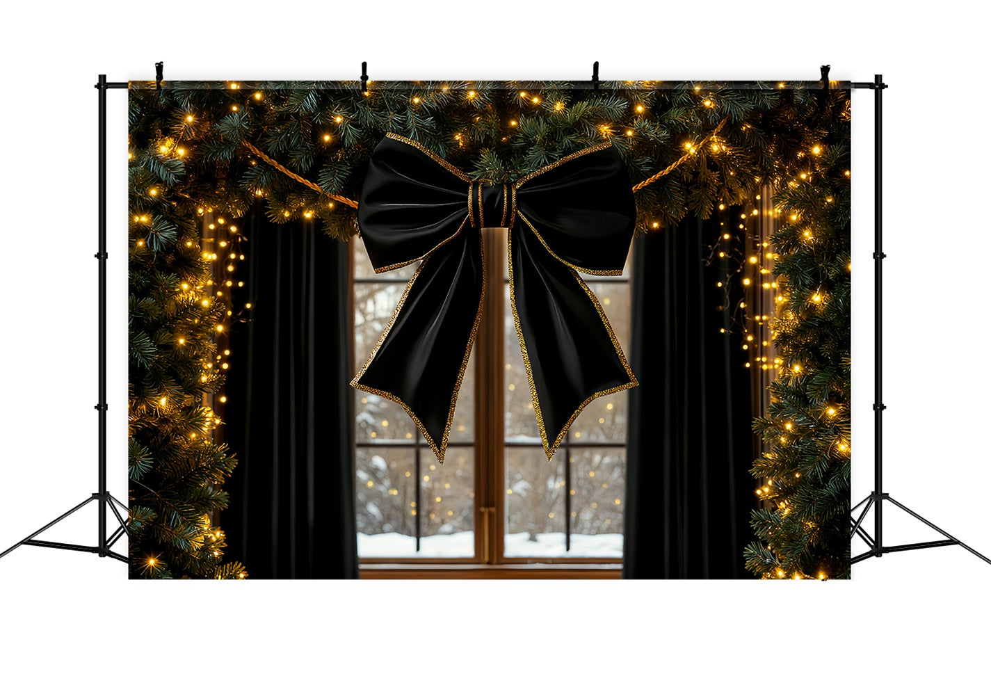 Large Bow Backdrop Black Ribbon Glow Window Christmas Backdrop LXX510-155