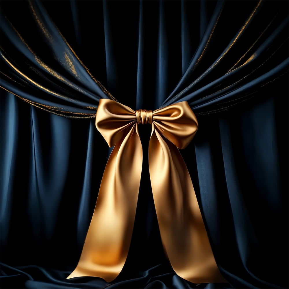 Large Bow Backdrop Navy Drapes Golden Accent Holiday Backdrop LXX510-158