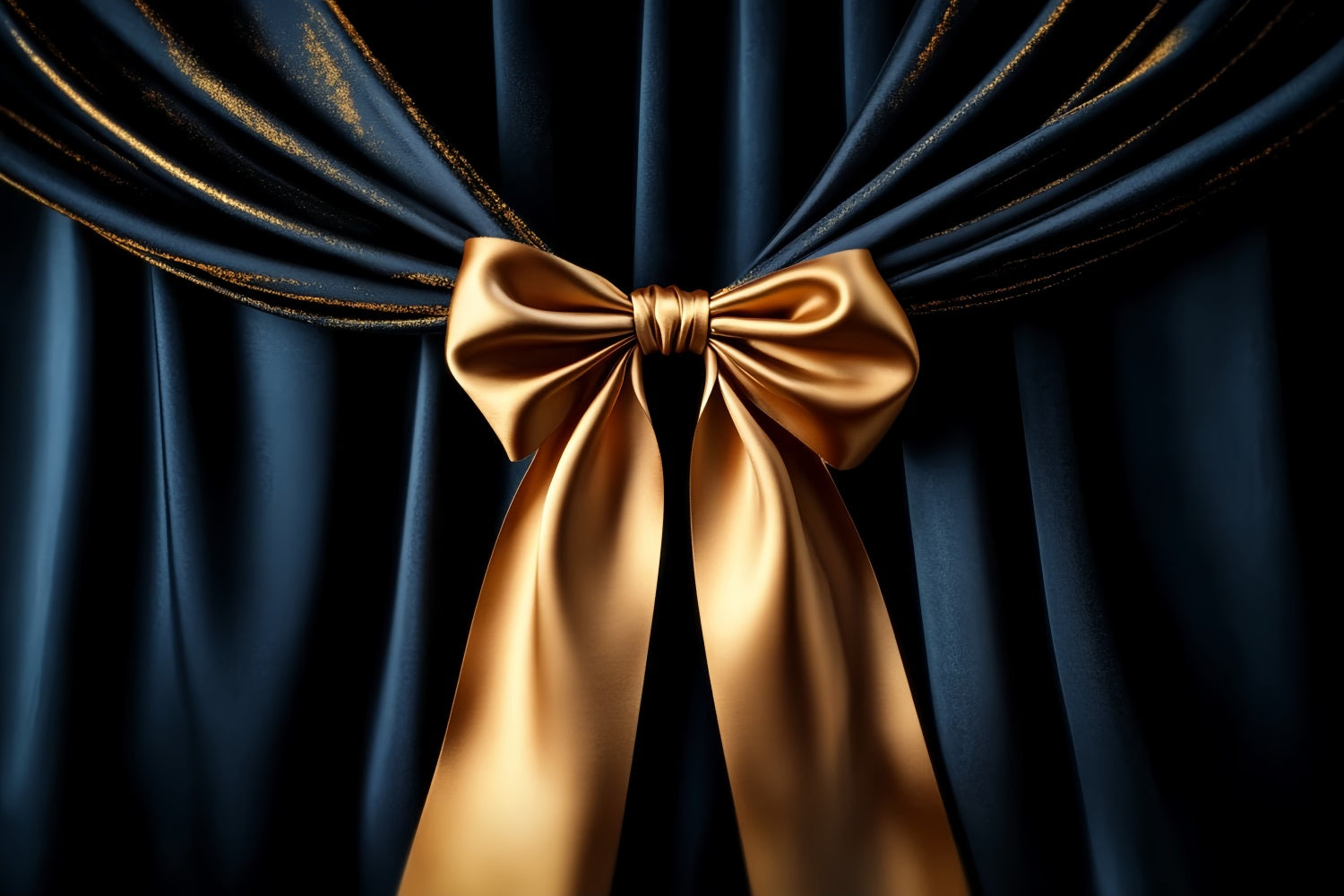 Large Bow Backdrop Navy Drapes Golden Accent Holiday Backdrop LXX510-158