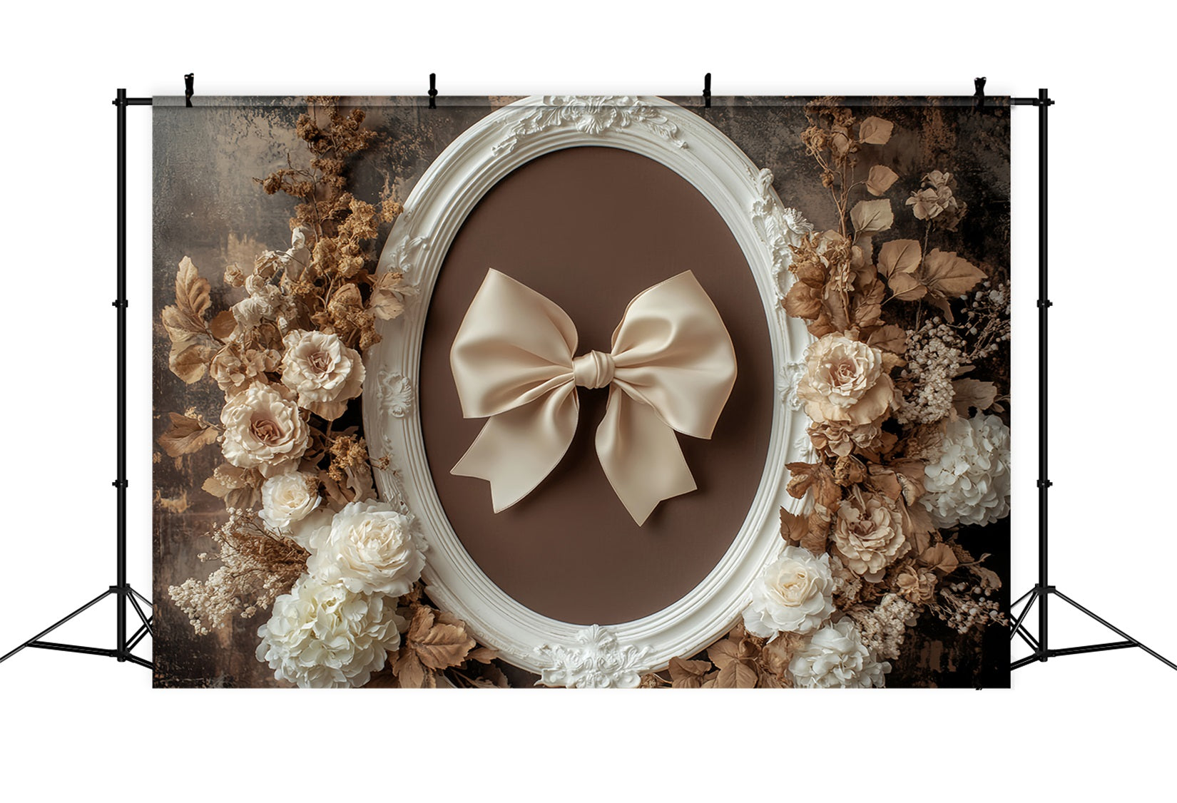 Bow Backdrop Retro Beige Floral Frame Vintage Backdrop LXX510-159