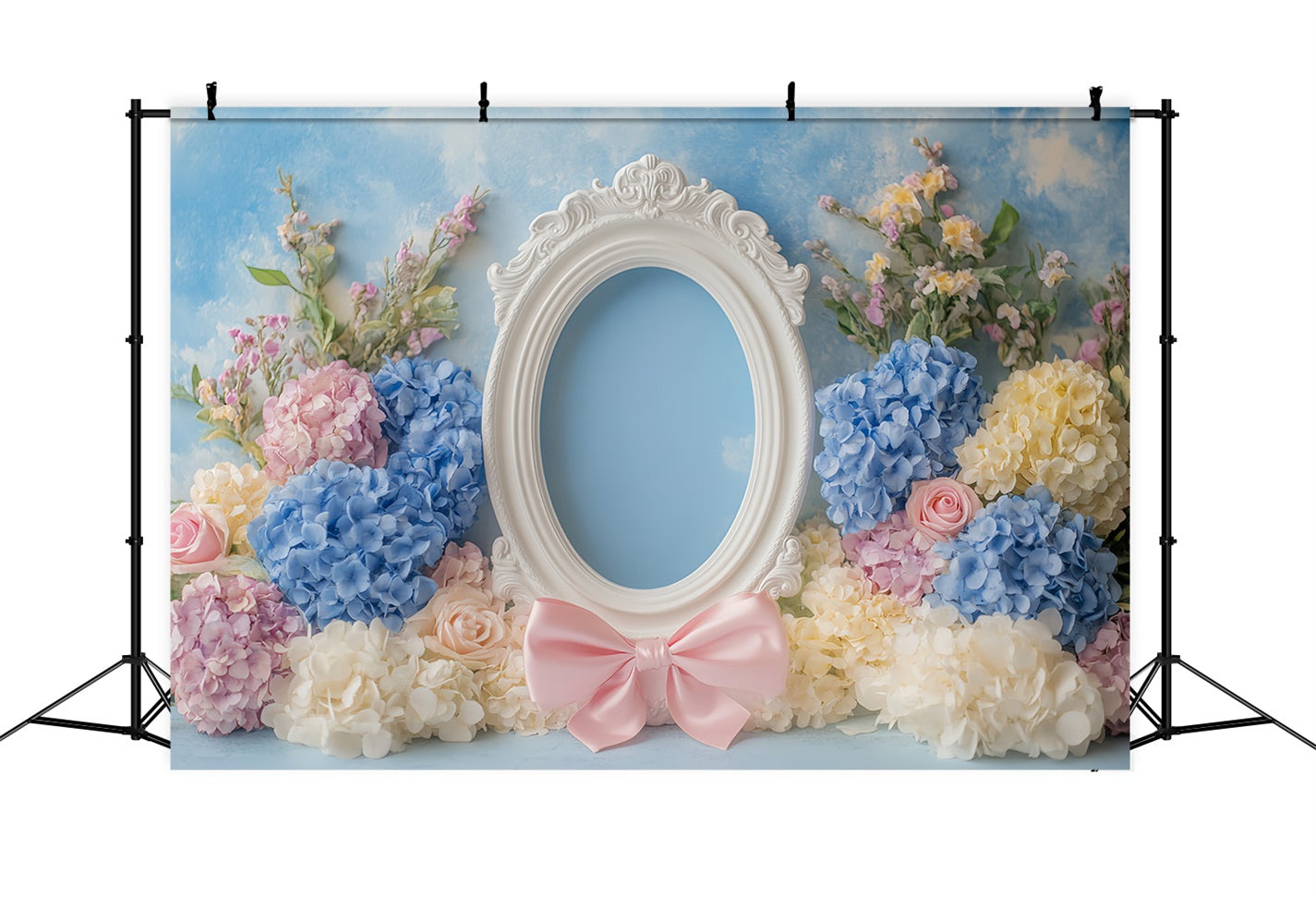 Pink Bow Backdrop Pastel Floral Sky Frame Flower Backdrop LXX510-160