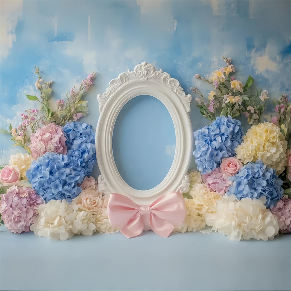 Pink Bow Backdrop Pastel Floral Sky Frame Flower Backdrop LXX510-160