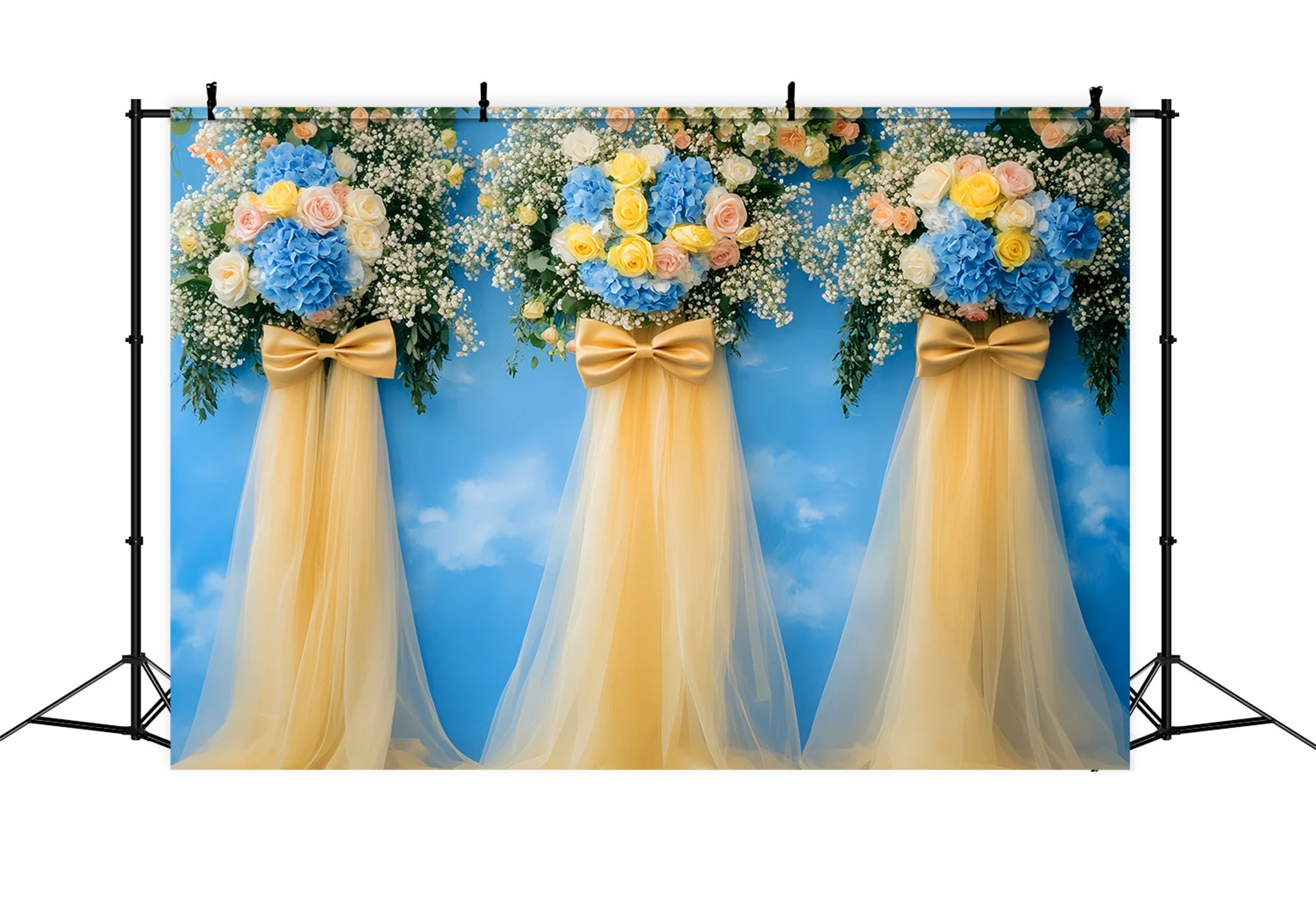 Bow Backdrops Golden Floral Sky Elegance Wedding Backdrop LXX510-162