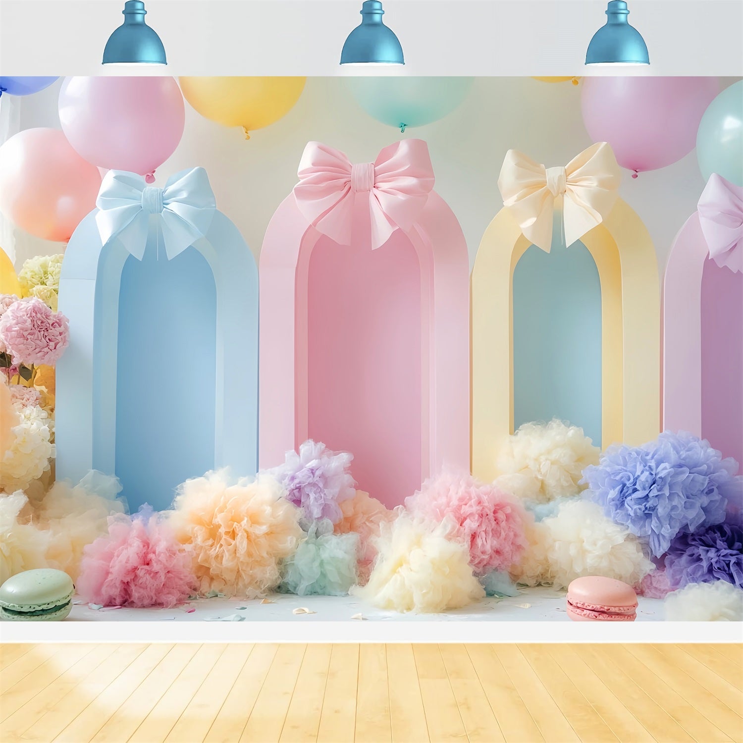 Bow Backdrops Pastel Balloons Colorful Arches Cake Smash Birthday LXX510-163