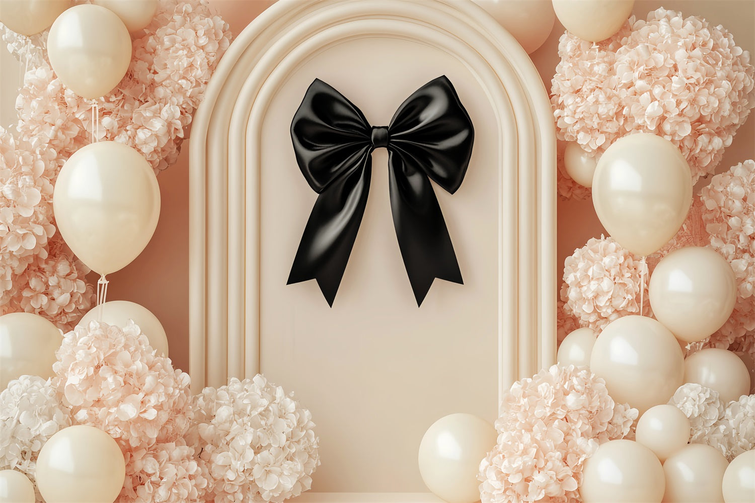 Black Bow Backdrop Cream Balloons Black Ribbon Flower Backdrop LXX510-165