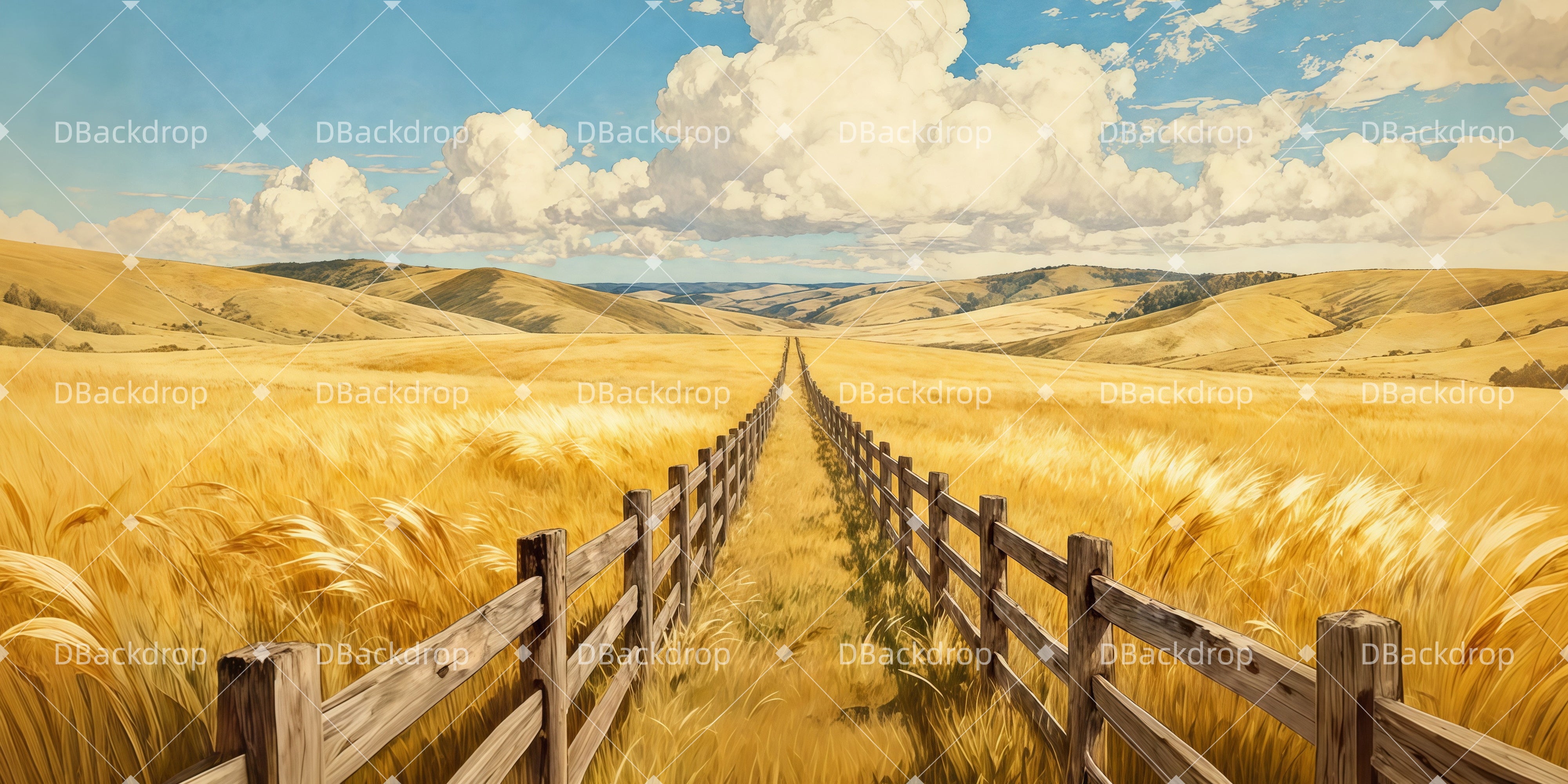Stage Backdrop Golden Wheat Path Scenery Backdrops For Theater LXX511-T43
