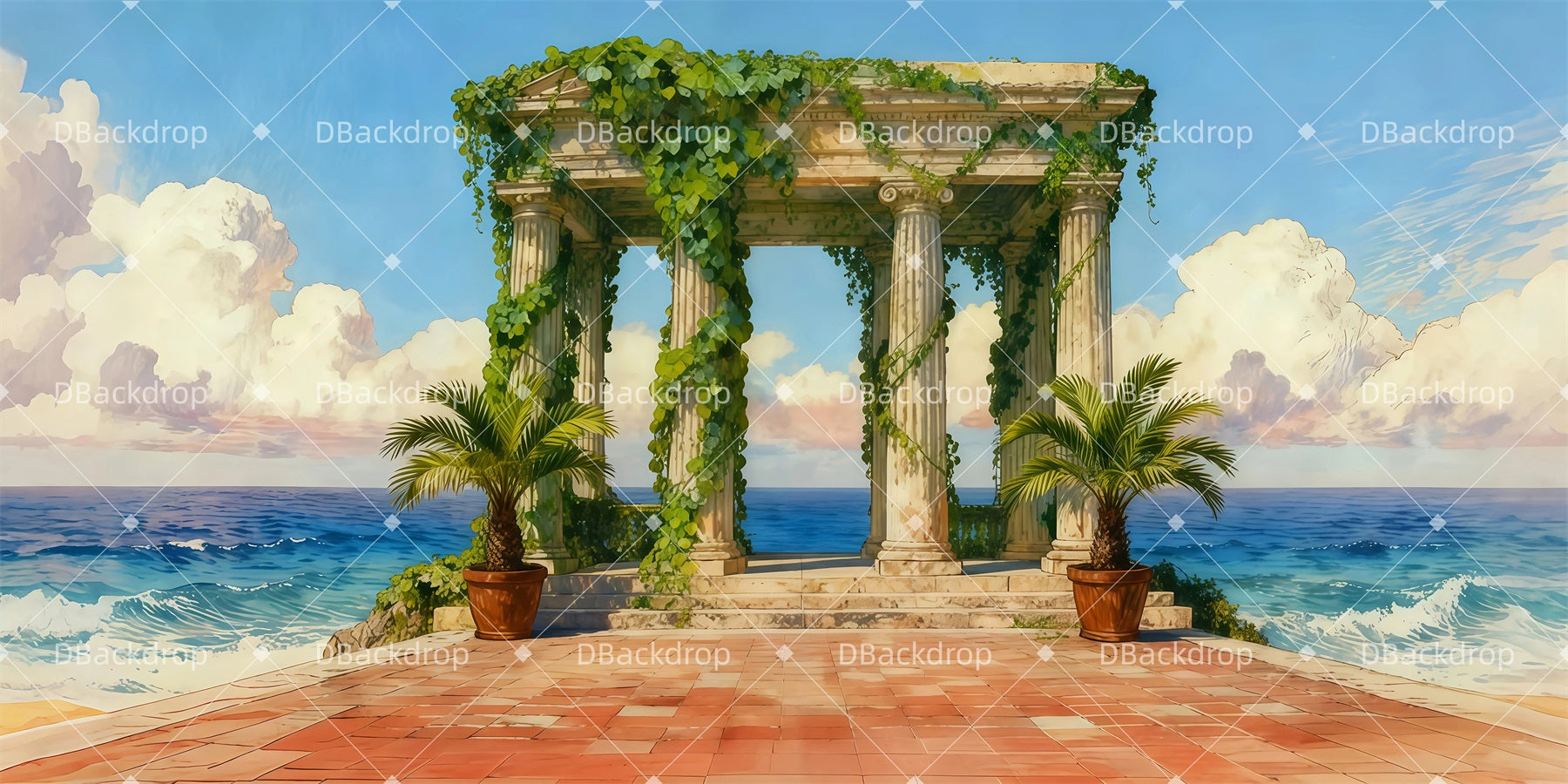 Theater Stage Backdrop Ocean Temple Ruins Stage Scenery Backdrops LXX511-T59