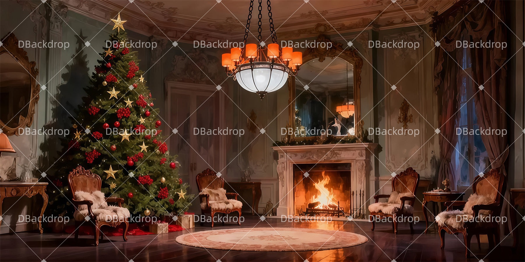 Christmas Stage Backdrops Cozy Christmas Room Theater Backdrops LXX511-T78