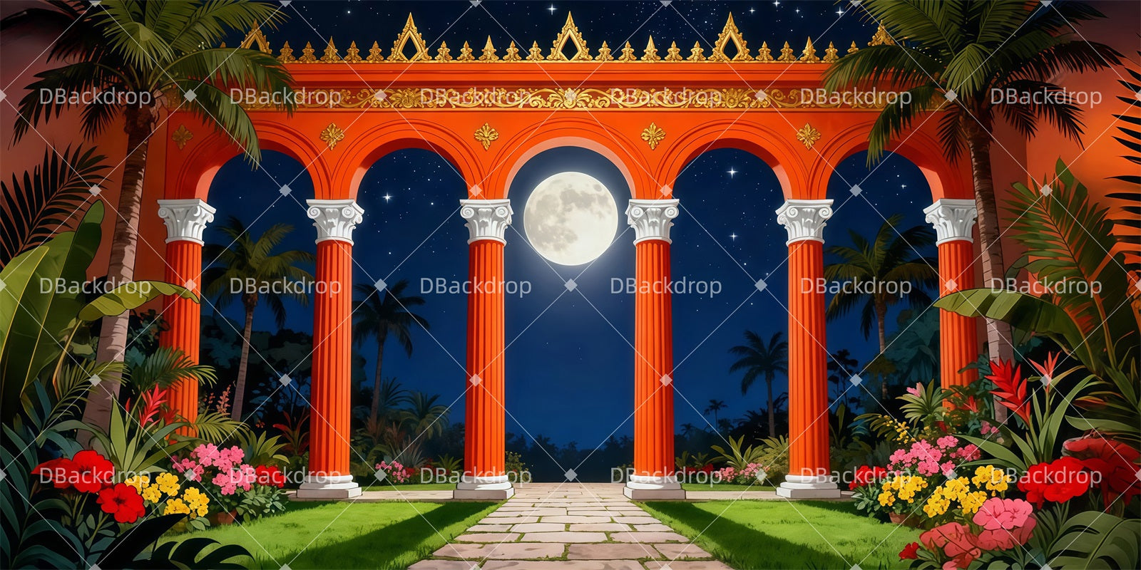 Theater Stage Backdrop Night Garden Pavilion Performance Backdrops LXX511-T97