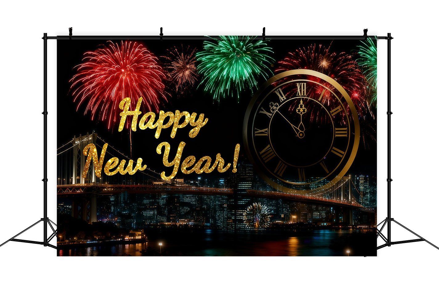 New Years Backdrop Fireworks Midnight City Countdown New Year's Eve Backdrop LXX512-1