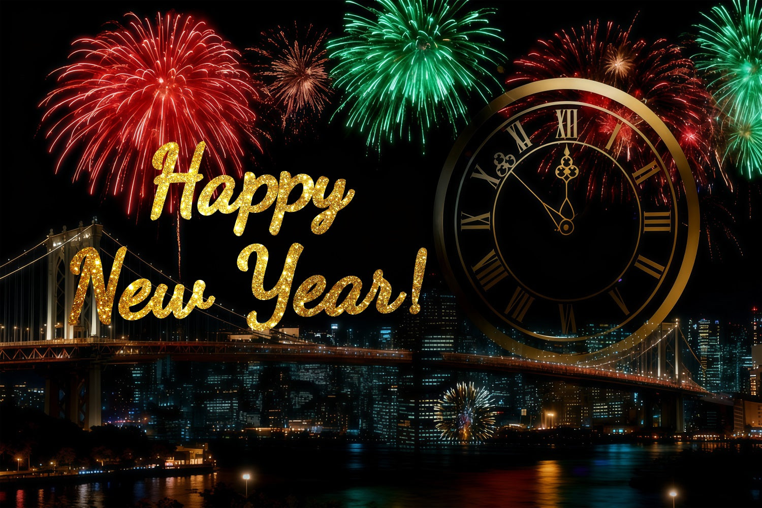 New Years Backdrop Fireworks Midnight City Countdown New Year's Eve Backdrop LXX512-1