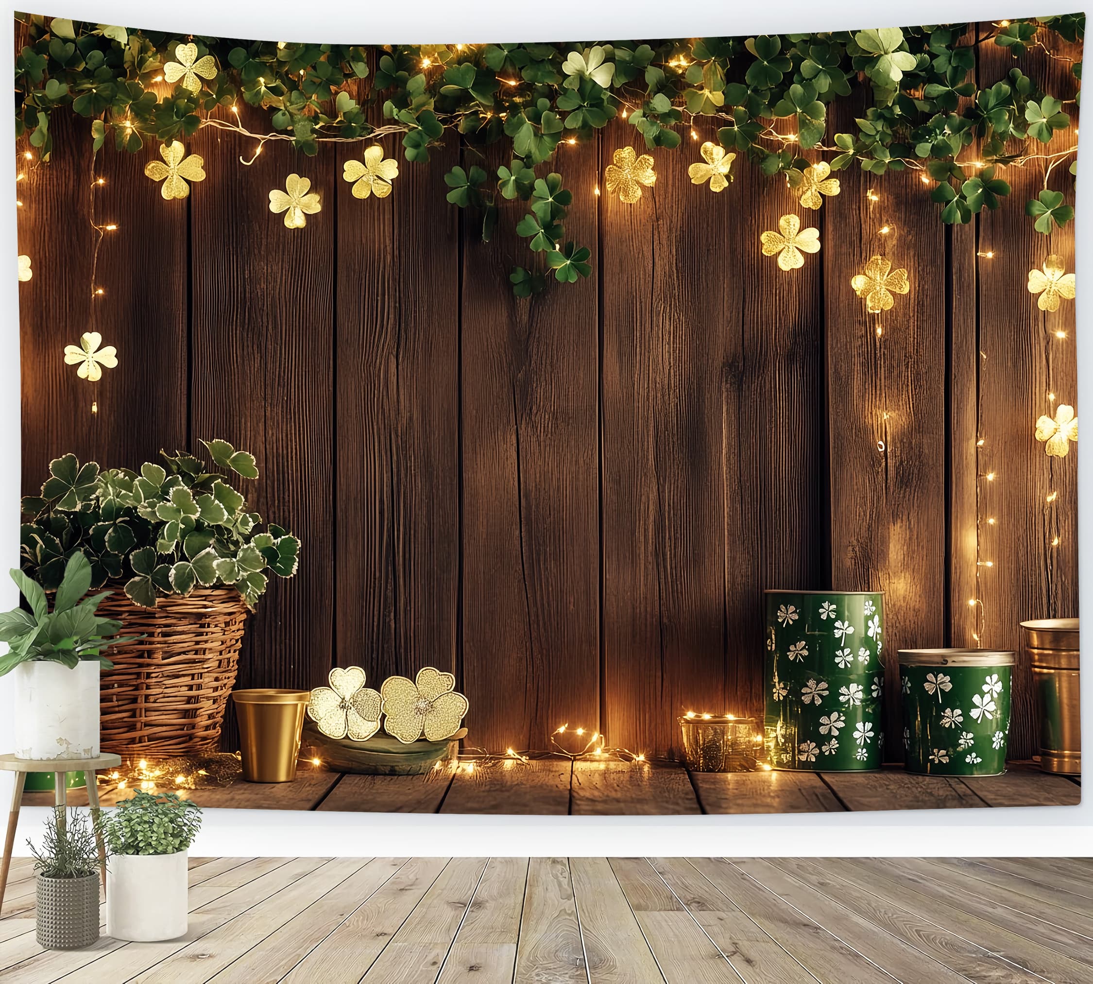St Patricks Photo Backdrop Green Shamrock Decor Leprechaun Hats Irish Backdrop LXX512-39
