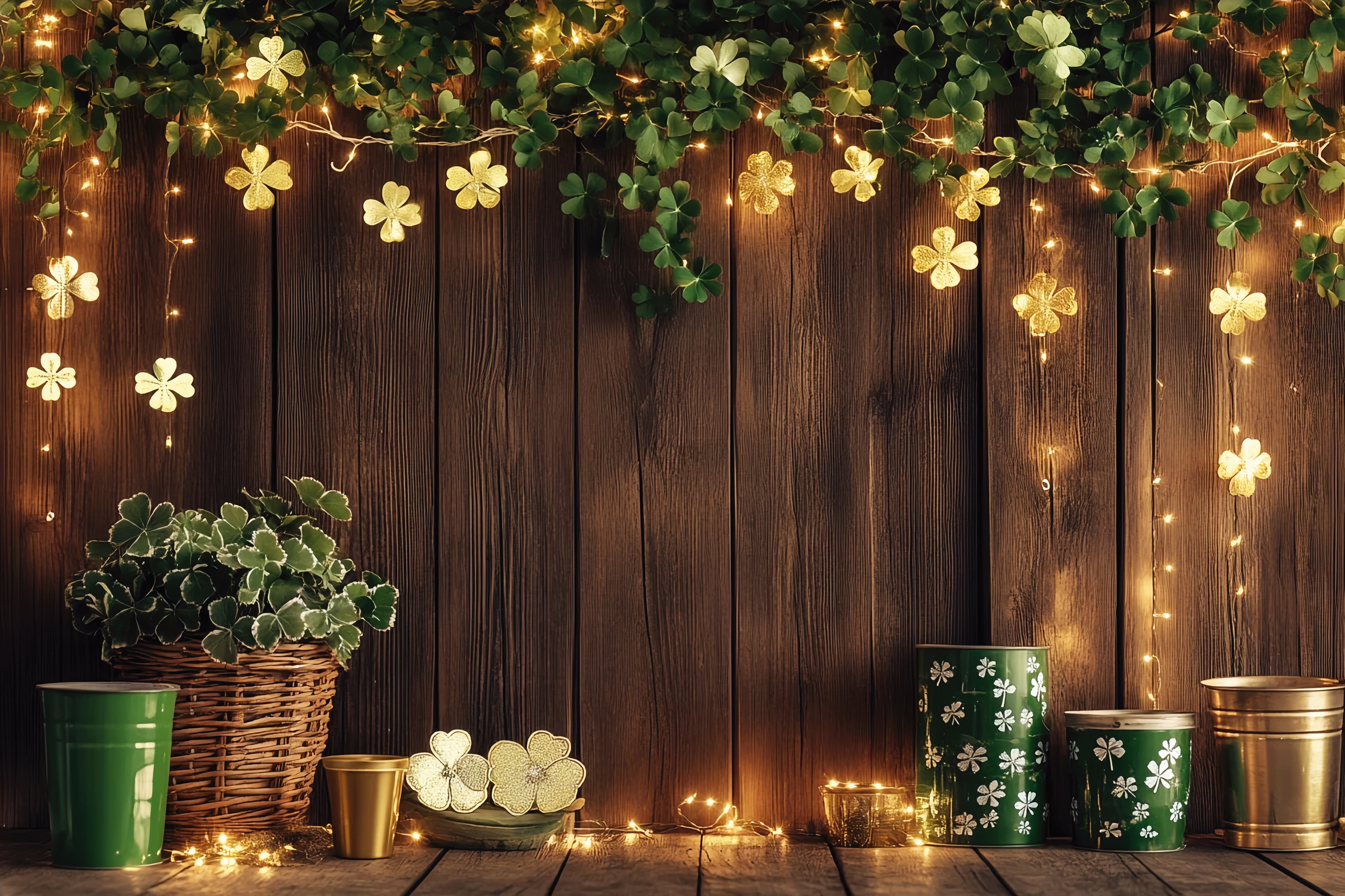 St Patricks Photo Backdrop Green Shamrock Decor Leprechaun Hats Irish Backdrop LXX512-39