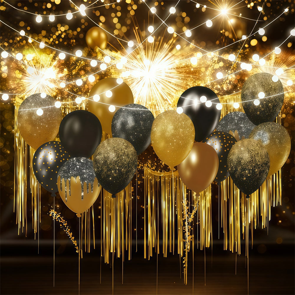 New Years Backdrop Gold Glitter Shimmer Bokeh New Year Balloon Backdrop LXX512-5