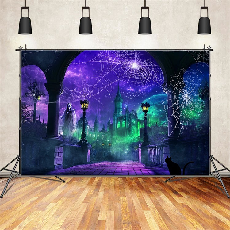 Halloween Photo Backdrop Enchanted Web Castle Backdrop LXX57-100