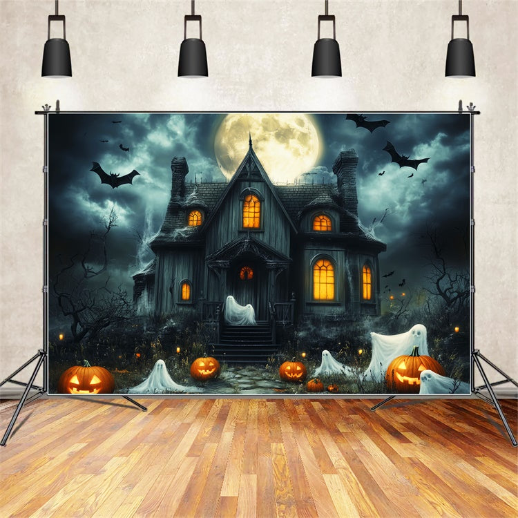 Haunted House Backdrop Moon Ghost Parade Halloween Backdrop LXX57-104