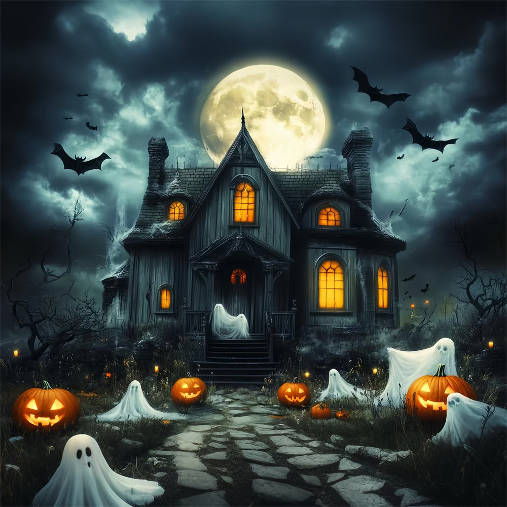 Haunted House Backdrop Moon Ghost Parade Halloween Backdrop LXX57-104