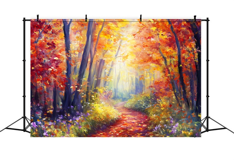 Autumn Forest Backdrop Golden Leaf Stroll Backdrop LXX57-118