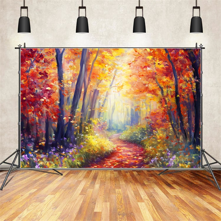 Autumn Forest Backdrop Golden Leaf Stroll Backdrop LXX57-118